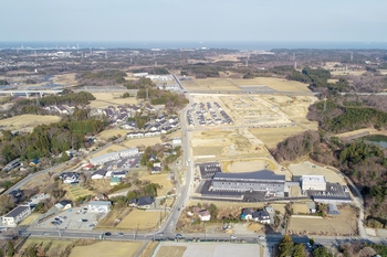 平成31年3月27日撮影　完成した新庁舎の上空から見た大川原地区