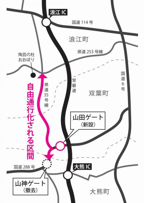 浪江・大熊間の県道35号線が自由通行化されます
