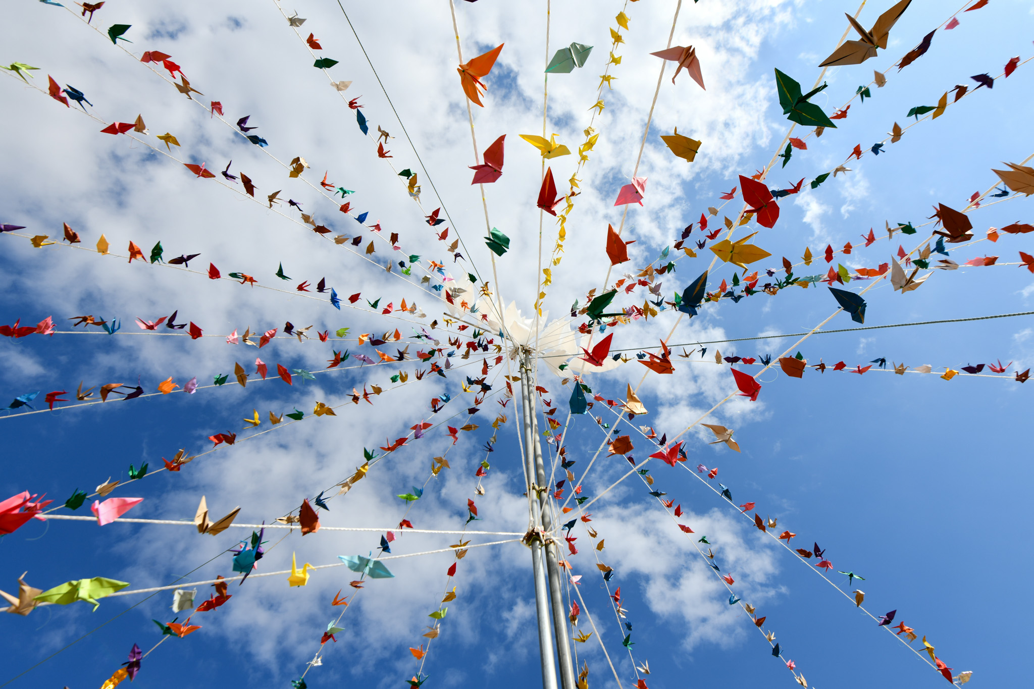 有志の会により飾られた2026羽の折り鶴