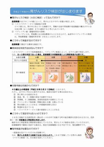 胃がんリスク検診はじまりますの案内チラシ