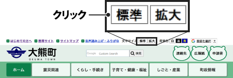 ホームページ上でフォントサイズ変更をする場合のイメージ画像