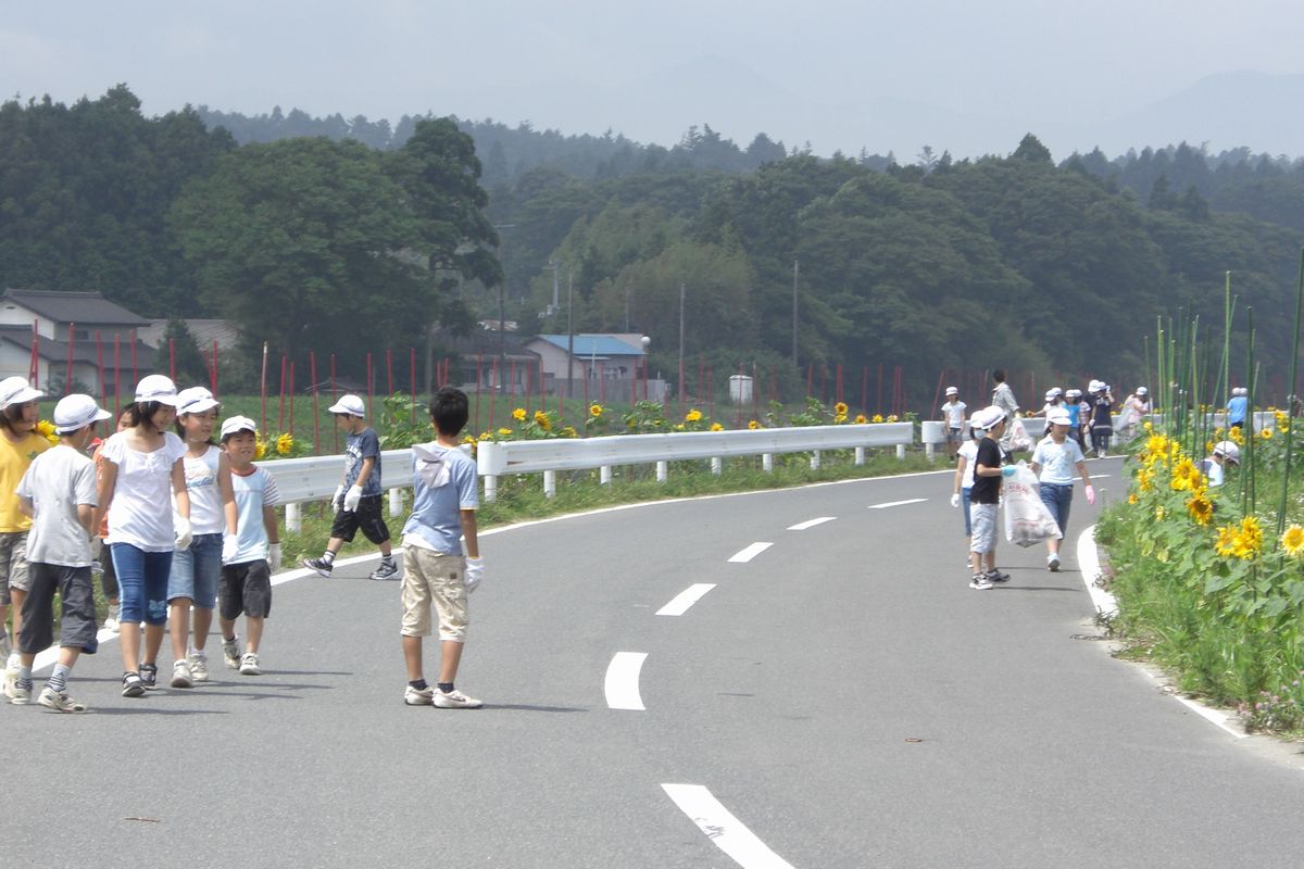 学校への帰り道にはひまわりがたくさん咲いていました