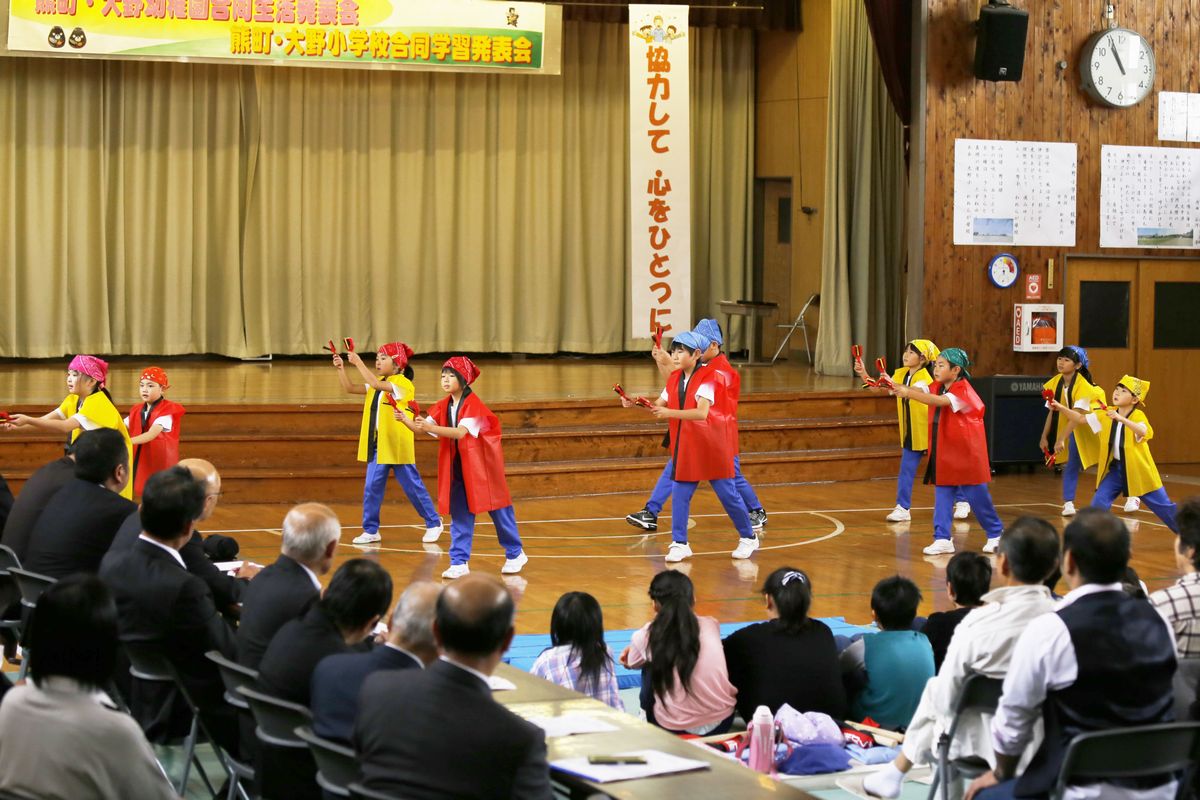 元気なかけ声とキレのあるよさこい踊りを披露した児童たち